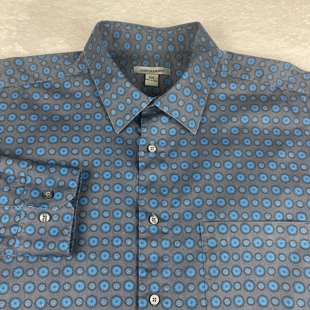Johnston & Murphy Shirt Mens XXL‎ Blue/Gray Geometric Print Regular Fit